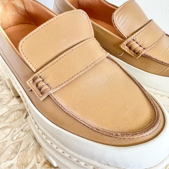 Ganni Tan Chunky Heel Penny Calf Leather Loafers Size 37/US 7 - Picture 7 of 15